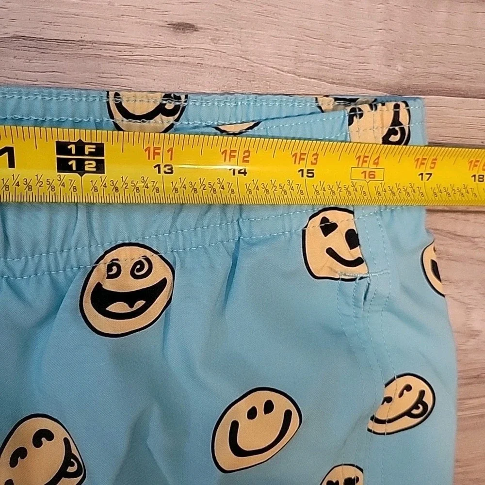 Hollister Stretch Swim Trunks Board Shorts Mens Large Blue‎ Smiley Face